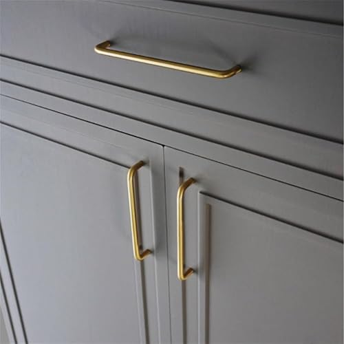 Miniatura 1 de Juego de 2 tiradores de latón macizo modernos para gabinetes de cocina, manijas y tiradores dorados para cajones de gabinetes de cocina (centro de