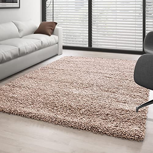 Tapis à poils longs beige anti-poussière 140x200 cm entretien facile