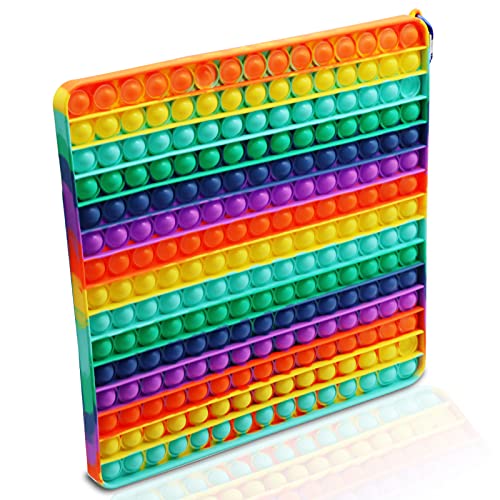 kendir Lager Size Push Pop Fidget Toy, 11.8Inch Big Size Rainbow Square 225bubbles Popular Stress Relieving Fidget Game for for Autistic Kids Anxiety Adults 300mm-Rainbow Square