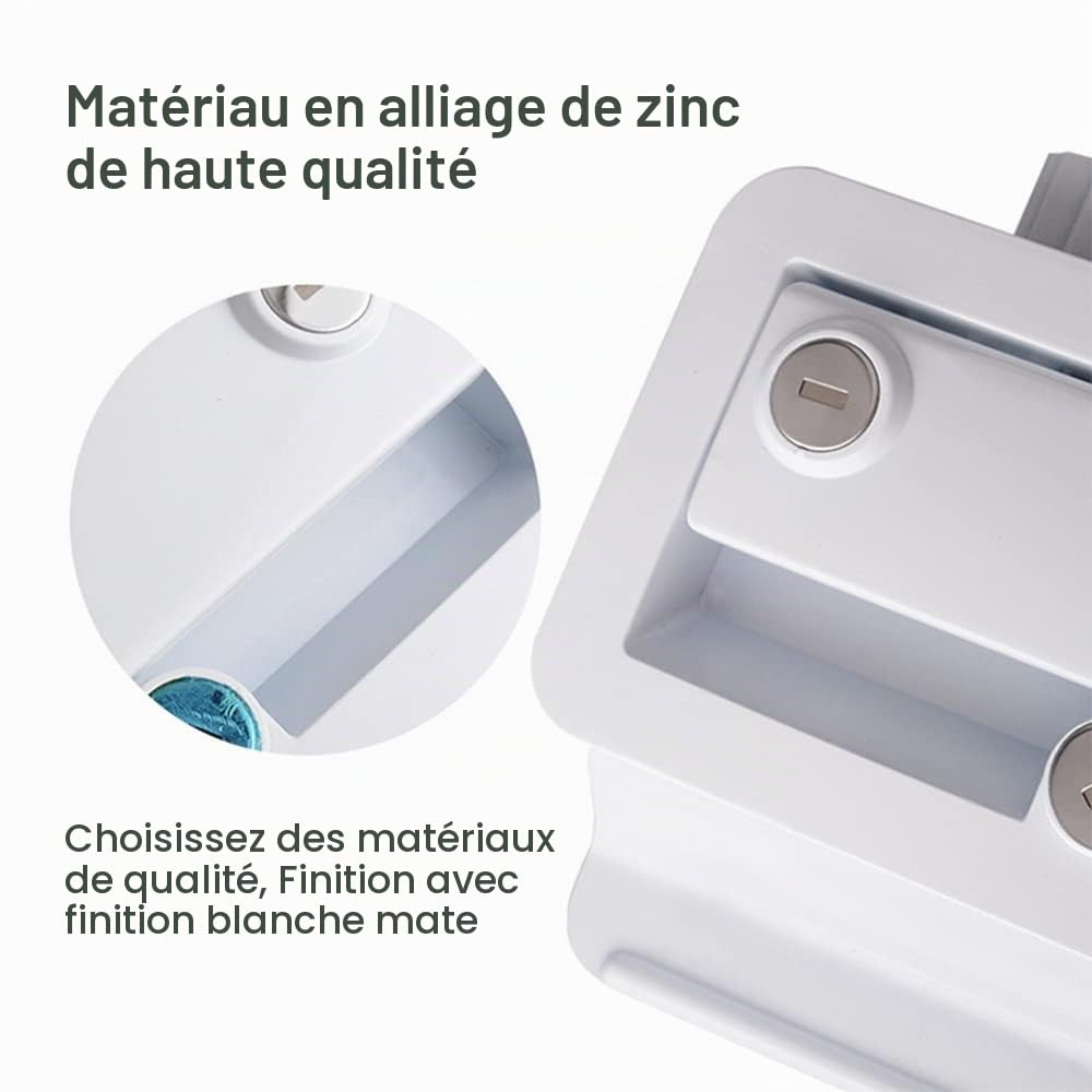 Baceyong Serrure de porte d'entrée à palette RV, Accessoire de Remorque de Camping-car avec Serrure de porte à pêne Dormant Loquet d'armoire de Remorque de voiture RV Blanc/Noir
