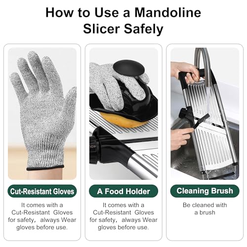 Mandoline Slicer for Kitchen, Adjustable mandoline food slicer， Stainless Steel vegetable slicer with Cut-Resistant Gloves
