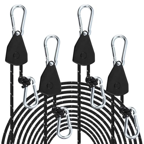 QINGHEC 4 Stück Reflektierende Abspannseile, Apannseil, Zelt Camping Seil, Abspannseile mit Seilspanner, Camping Schnur, Zeltschnur mit Spanner Schwarz für Zelt Camping Sonnensegel