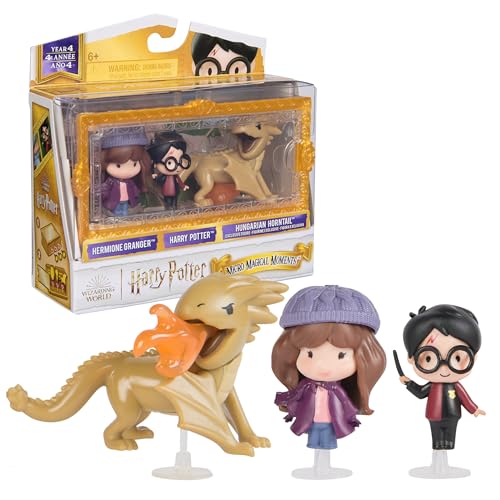 Wizarding World Harry Potter, Micro Magical Moments Year 4 Set with Harry, Hermione & Hungarian Horntail Dragon Toy & Display Case, Kids Toys