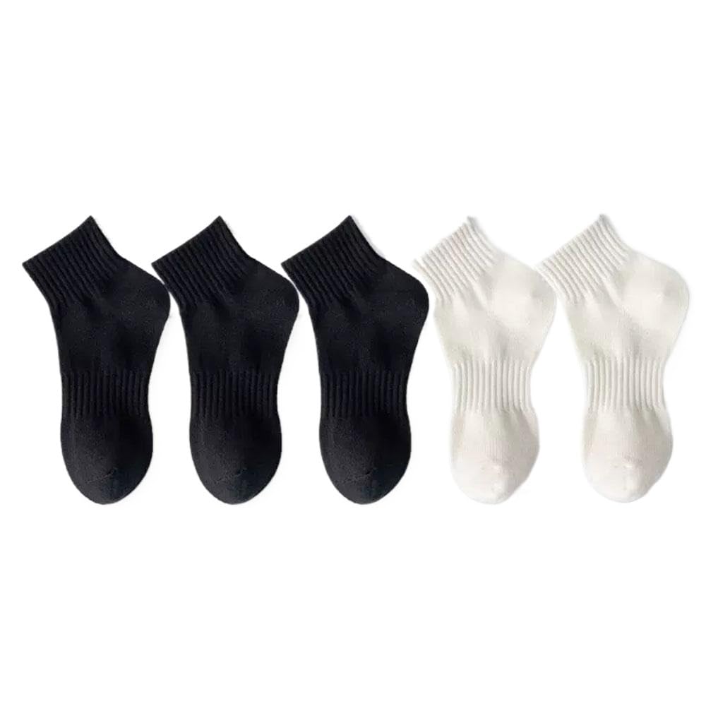 5 Paia di Calzini Bianchi da Donna in Cotone, Calzini Sportivi Antiscivolo, Set di Calzini Corti(E)