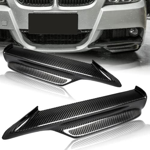 2 Pieces Real Carbon Fiber Front Bumper Lip Spoiler Splitter Side Body Kit Trim Protection Compatible with 2009-2011 BMW E90 E91 3 Series, M-Tech Bumper 2010