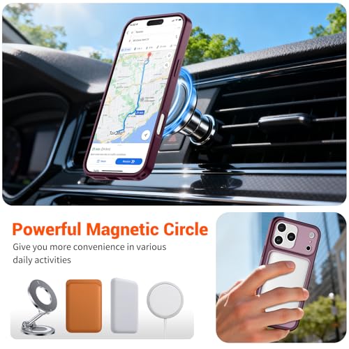 Image of SUPFINE Magnetic for iPhone 17 Pro Case Wine Red | (Compatible with MagSafe)(Military Grade Drop Protection)(Camera Protection)Translucent Matte Phone Cover