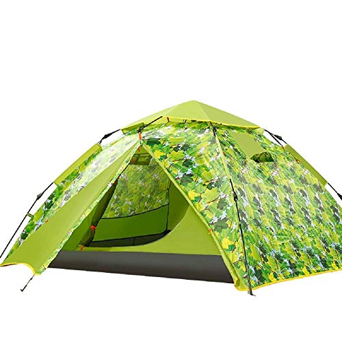 Tente de camping 4 places automatique verte avec double porte pour couchage plein air