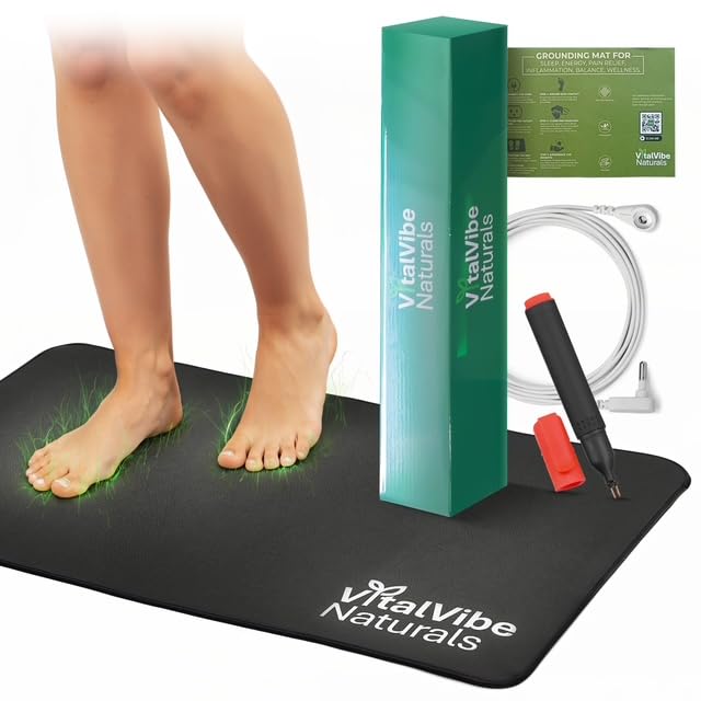 Grounding Mat for Feet &amp; Sleep – Earthing Pad for Bed &amp; Desk | Includes Grounding Cord, Tester &amp; Manual – Non-Slip Carbon Rubber (15.7” x 23.6”)
