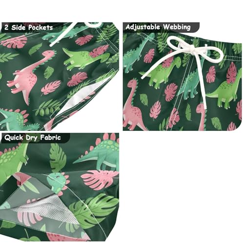 Kids Swim Shorts, Anti Chafe Swim Trunks Boys 2 T, Playful Dinosaurs Green Pink3
