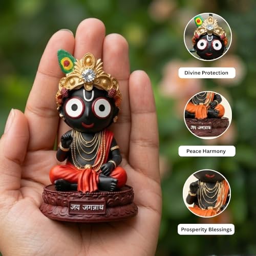 Image of VAMA Siddh Lord Jagannath Idol 4.5 Inch - Premium Resin Jagannath Murti for Home Temple, Car Dashboard & Office Desk | Hand Painted Shree Jagannath Idol for Gifting & Home Decor