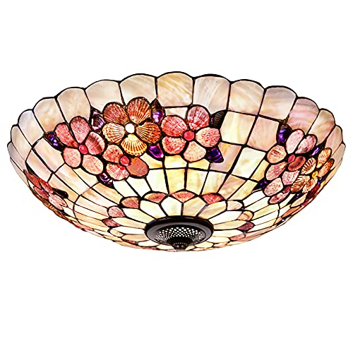 Plafonnier vitrail artisanal en coquille naturelle luminaire de luxe fait main