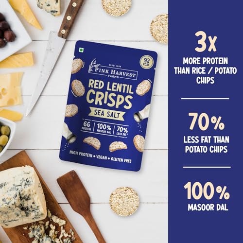 Image of Pink Harvest Farms Red Lentil Sea Salt Crisps a€ inch Gluten-Free, High-Protein, Healthy Baked Chips, Keto Snacks Food High Protein, Vegan Snack | No Rice, Potato, Corn or Wheat (25g, Pack of 3)