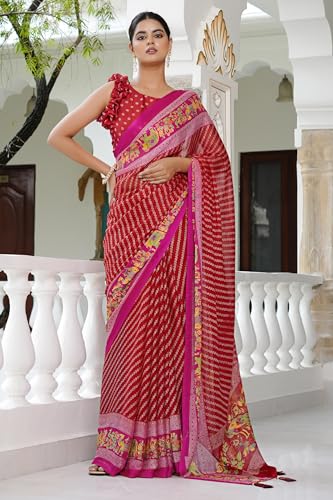 Image of MIRCHI FASHION Saree for Woman | Chiffon Floral Printed Breathable Occasional Sari with Blouse