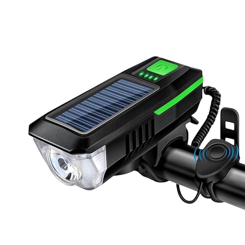 Best Solar Powered Bicycle Gadgets to Enhance Your Riding Experience 10 Bateria multifuncional alimentada por energia solar e recarregável por USB, mountain bike, luz noturna de alto brilho, luz frontal para bicicleta e buzina de 120 dB (verde)