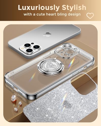 Coque pour iPhone 14 Pro Max avec support béquille double anneau rotatif argent