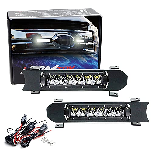 iJDMTOY Front Grille LED Light Bar Kit Compatible With 2017-2019 Ford Pre-LCI F250 F350 Lariat King Ranch, Includes (2) 30W CREE LED Lightbars, Mounting Bezels/Brackets, On/Off Switch Relay Wirings