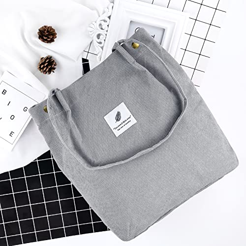 Image of Ayieyill Corduroy Tote Bag for Women Canvas Shoulder Cord Purse with Inner Pocket