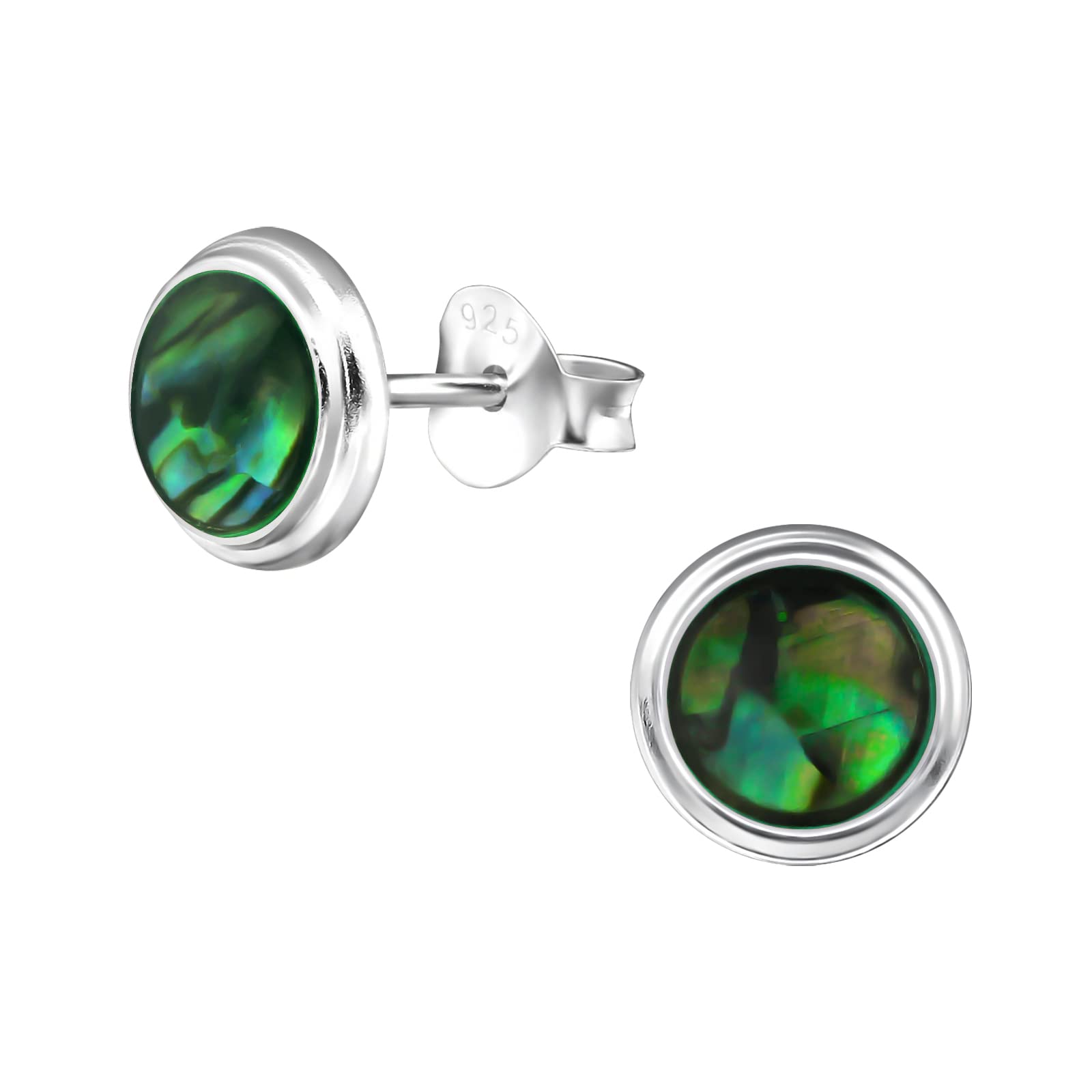 CHICNET Orecchini A Perno In Argento 925 Con Conchiglia Paua Abalone - 6 Mm, Rivestimento E-Coat, Design Rotondo Per Donna