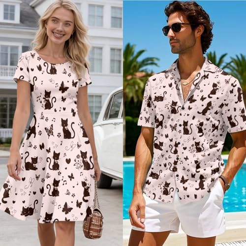 Image of AFPANQZ Couple Matching Outfit Casual Men's Button Down Shirt or Short Sleeve Summer Sundresses Dresses for Women 2026