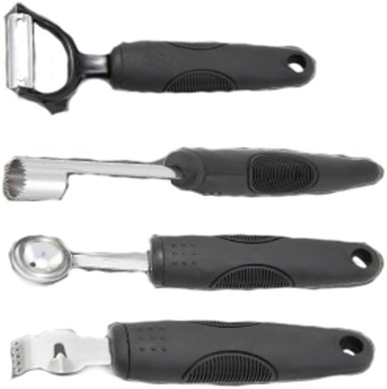LeRose Deluxe Kitchen Tools Set for Fruit/Vegetable Garnishing and Food Decorating ~ Stainless Steel ~ Ergonomic Handles ~ Peeler, Corer, Baller, Zester ~ 4 pc Set