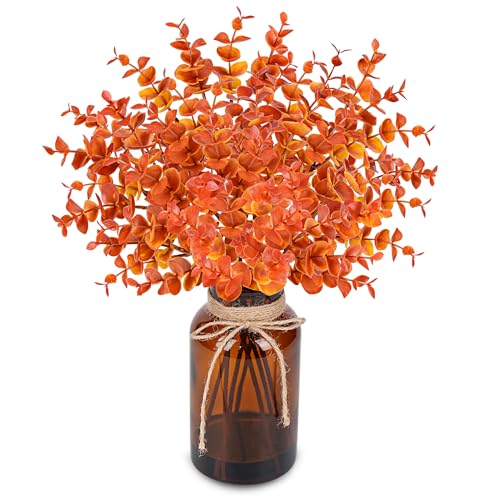 Der Rose 14.5" Fake Plants for Black Bathroom Decor Artificial Eucalyptus Stems in Black Glass Vase with Faux Water for Office Desk Accessories Home Wedding Decor