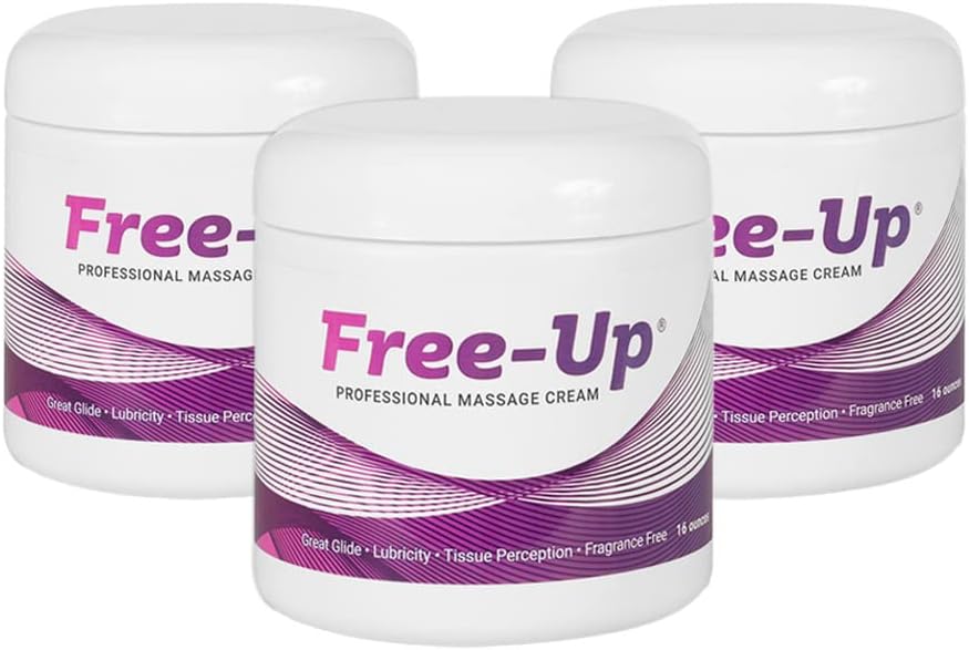 Free-Up-Professional Massage Cream, Fragrance-Free, Great Glide, Lubricity, Tissue Perception, Perfect for Physical Therapy, Massage Versatile, Non-Greasy, 16 Oz Jar, 3 Pack