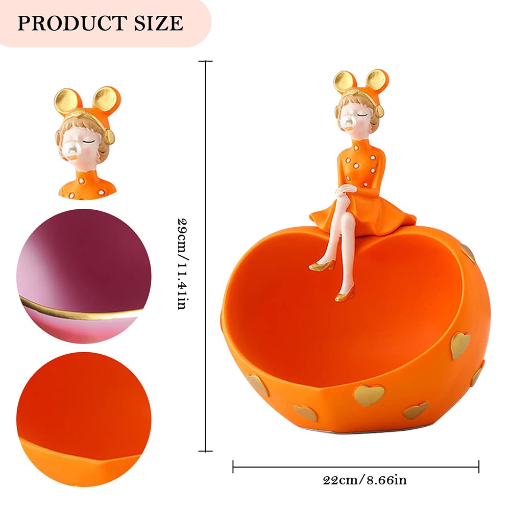 Bubble Girl Art Figurki Rzemiosło wejściowe Żywica Stół Rzeźba Artykuły gospodarstwa domowego Nordic Rzeźba do salonu w domu (pomarańczowy)