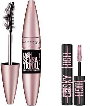 Maybelline New York Lash Sensational Fan Effective Intense Black Mascara - Extra Black 9.5 ml & Mini Lash Sensational Sky High Cosmic Black Mascara Makeup Set