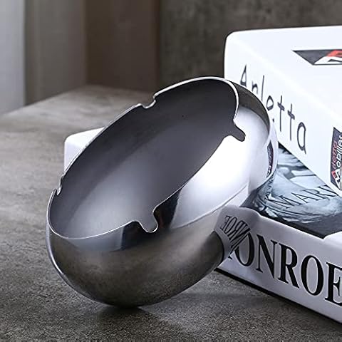 Ashtray Windproof,Cigarette Stylish Stainless Steel Ash Tray for Indoor or Outdoor Use,Ash Holder for Smokers,Desktop Smoking Ash Tray for Home Office Garden (Large, Silver) Cover