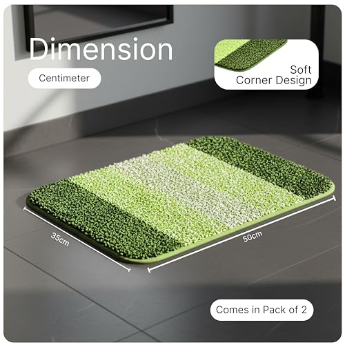 Image of Saral Home Microfiber Striped Anti-Skid Bath Mats,35x50cm Pack of 2(Green)