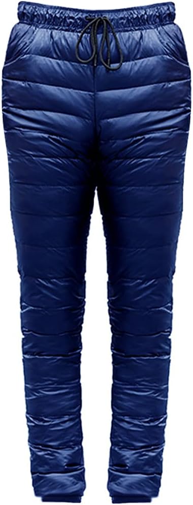 Windproof Drawstring Down Pants Outdoor Skiing Trekking Thickened Climbing Winter Warm Pocket Slim Trousers for Men