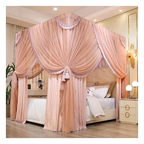 Moustiquaire à baldaquin 2 en 1 rose marron 150x200 cm avec support métal