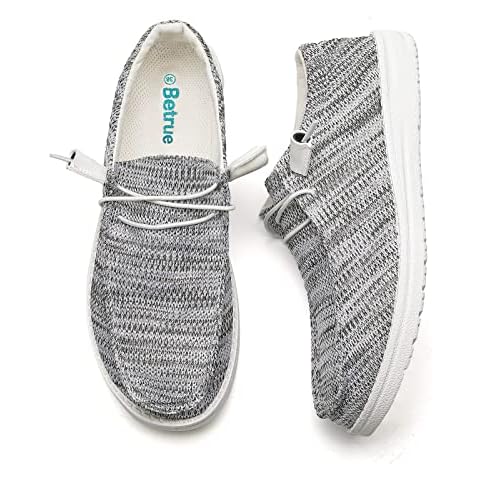 Betrue Lightweight Boat Shoes for Women, Womens Casual Loafers, Womens Slip On Deck Shoes, Breathable Canvas Sneakers for Women（BE2018-grey-39） Cover