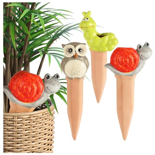 com-four® 3X Riego automático para Plantas de Interior - Dispensador de Agua para Plantas -Conos de Arcilla para Plantas (03 Piezas - Animales de jardín)