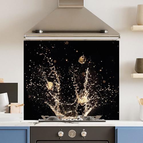 Image of Premium 90 x 75cm Champagne Splash 6mm Glass Toughtened Kitchen Splashback