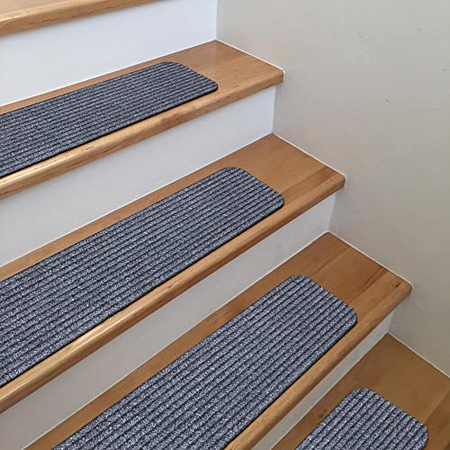 Scrape Rib Solid Design Non-Slip Rubberback 8" X 30" Indoor/Outdoor Waterproof Stair Treads For Stairs, Garage, Patio, 7 Pack, Gray #TOP4