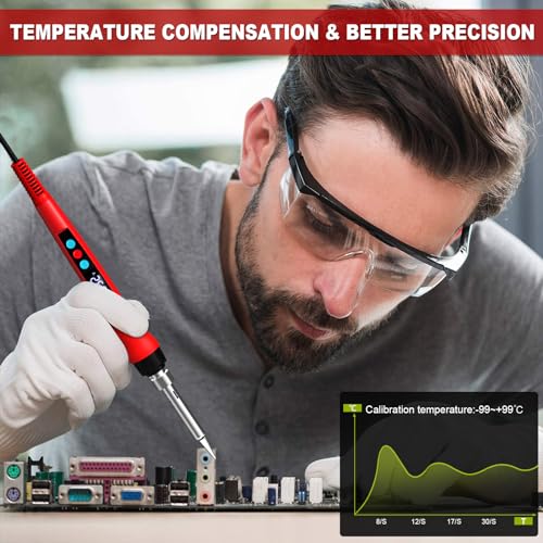 100W Soldering Gun Kit for Electronics, Adjustable Temperature with LED Display - Red