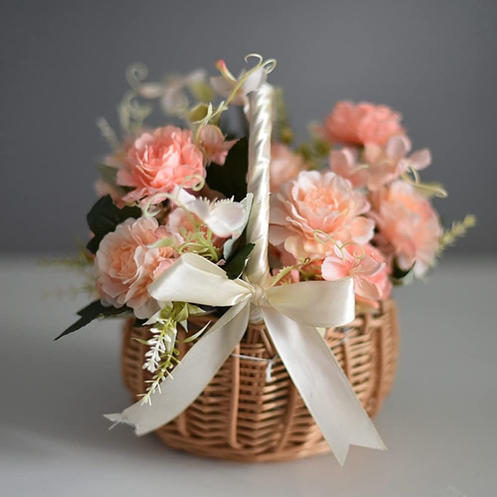 Cesti Intrecciati con Nastro, Cesto da Ragazza di Fiori, Vimini e Tessuto, Bomboniere per Nozze