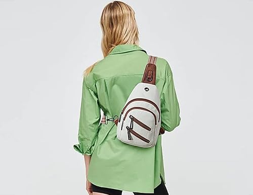 Miniatura 9 de LATMAP Bolso bandolera para mujer, mochila pequeña de cuero, mini bolsa cruzada en el pecho, mochila casual, riñonera impermeable antirrobo, beige y