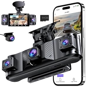 4 Channel 360° Dash Cam Front and Rear Inside with 5GHz WiFi 64GB Card