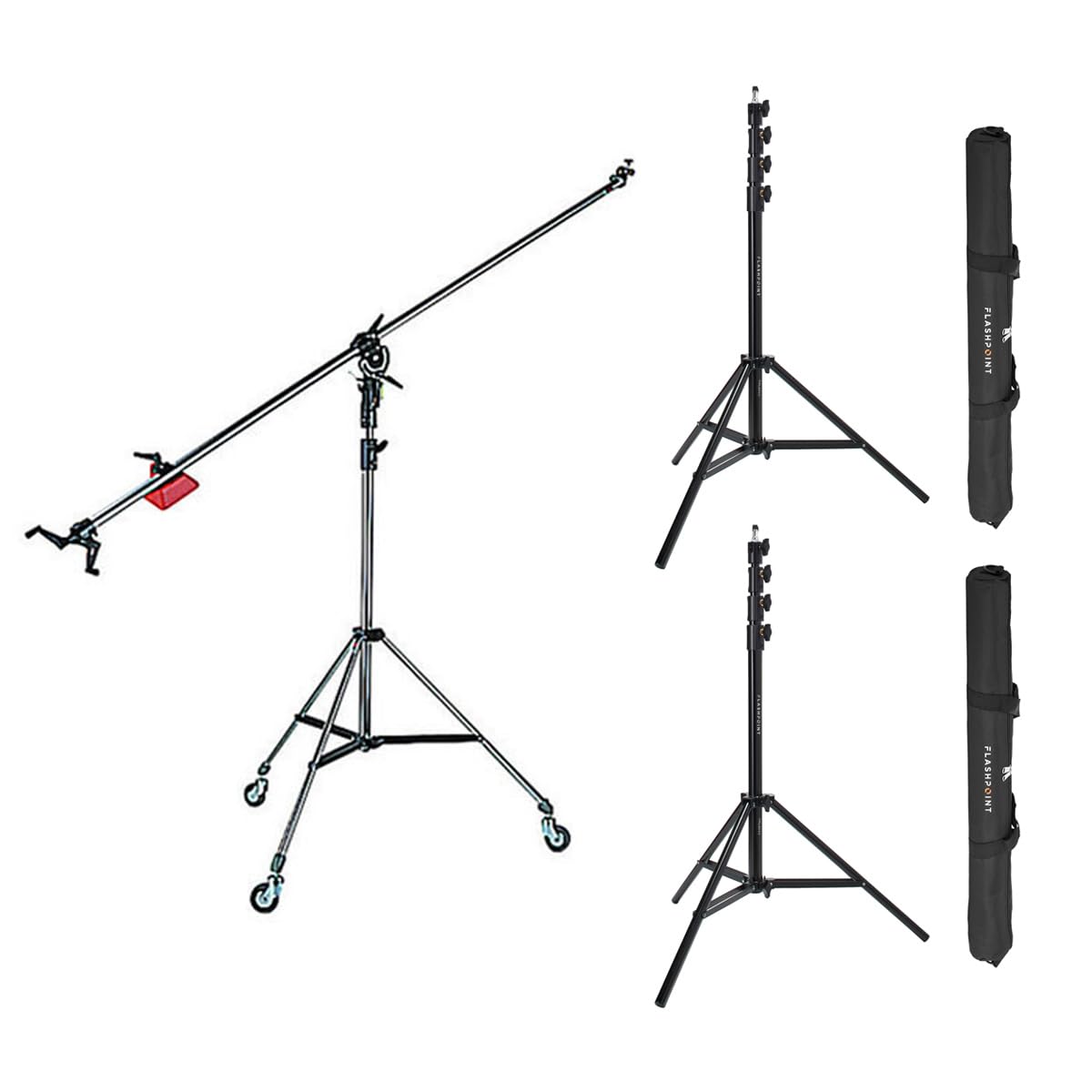 Manfrotto 025BS Super Boom Arm with 123 Pivoting Clamp, Bundle with 2X Pro 9.5' Air-Cushioned Heavy-Duty Light Stand