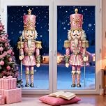 FYSUIMU Christmas Nutcracker Window Cling Stickers Extra Large Pink Nutcracker Soldiers Window Decals Cute Cartoon Xmas Stickers for Holiday Party Home Office School Decoration, 2 Sheets