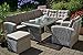 Produktbild bomey Rattan Lounge Set I Gartenmöbel Set Manhattan 4-Teilig I Gartensofa Grau + Tisch + Sessel + Hocker + Polster Hellbraun I Essgarnitur für Terrasse + Wintergarten I Lange Seite des Sofas Links
