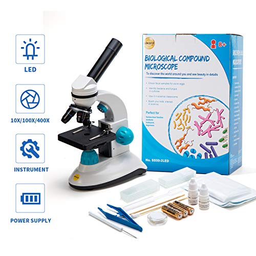 Swift Compound Kids Microscope SW50 with 40X-400X Magnification, Beginner Monocular Microscopes with Glass