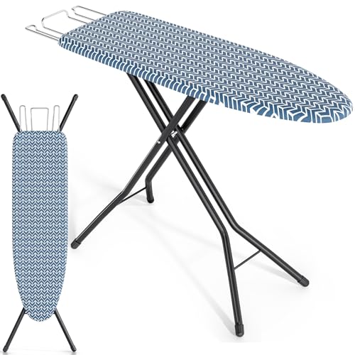 Tabla de Planchado Plegable con Plancha de Planchado, Tabla de planchas con función Ajustable en Altura, Soporte de Mesa de Planchado Estable con Tapa Extra Gruesa y Patas de Metal, 33 x 110 cm, Azul