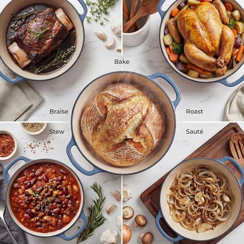 Image of Zulay Kitchen 6.4QT Enameled Cast Iron Dutch Oven Pot with Lid, Heavy-Duty Soup Pot for Stews, Braising, Roasting & Sourdough Bread Baking, Oven Safe up to 500F - Aquamarine