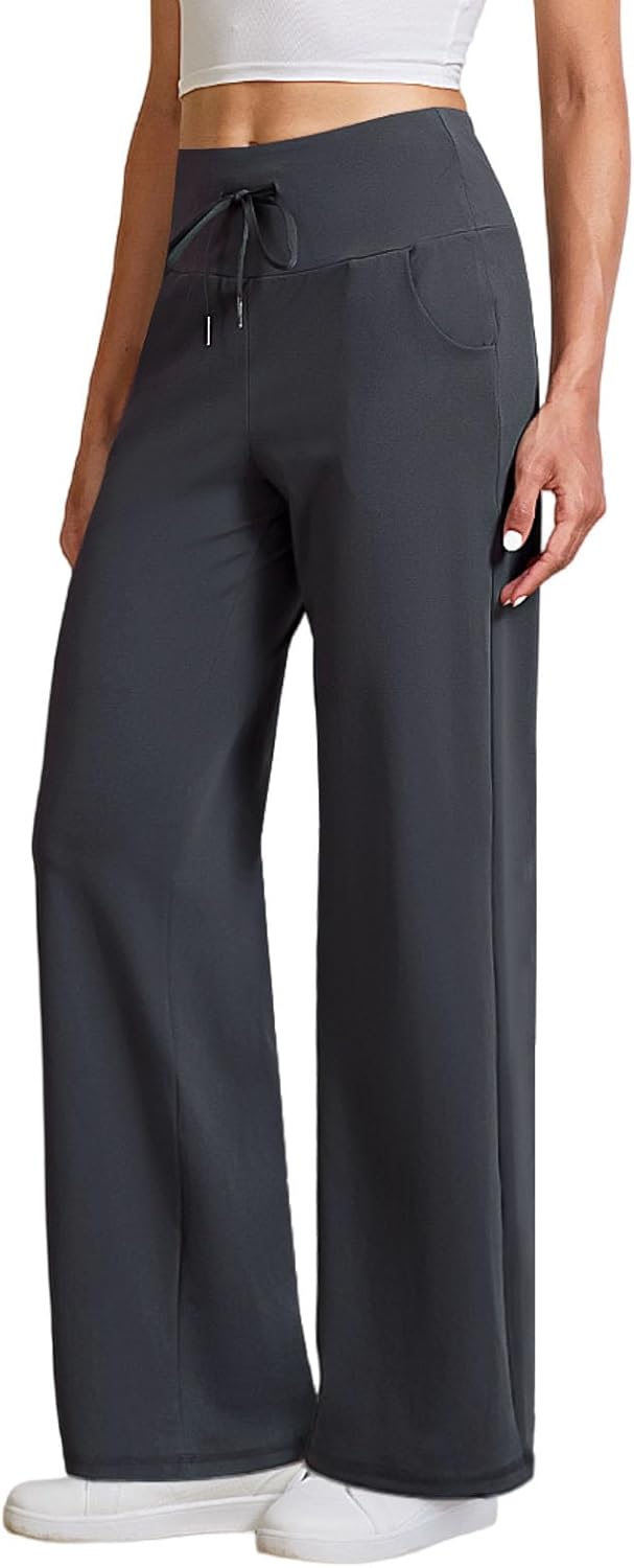 Womens Yoga Pants Straight Leg Work Pants Casual Stretchy Pull On Slacks with Drawstring - Image 2