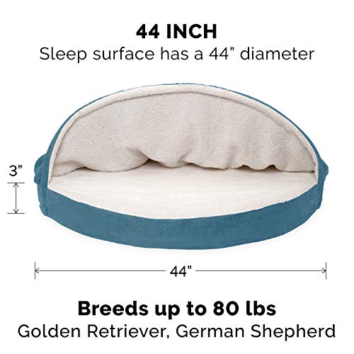 Furhaven 44" Round Cooling Gel Dog Bed For Large Dogs W/ Removable Washable Cover, For Dogs Up To 80 Lbs - Sherpa & Suede Snuggery - Blue, 44-Inch #TOP1