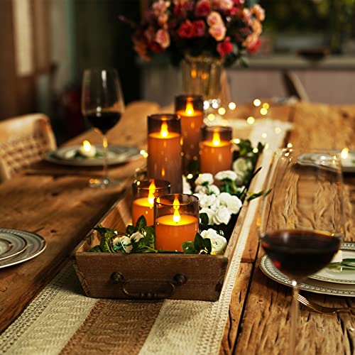 Image of Homemory Gray Flickering Flameless Candles, Battery Operated Acrylic LED Pillar Candles with Remote Control and Timer, Halloween Decor, Set of 9