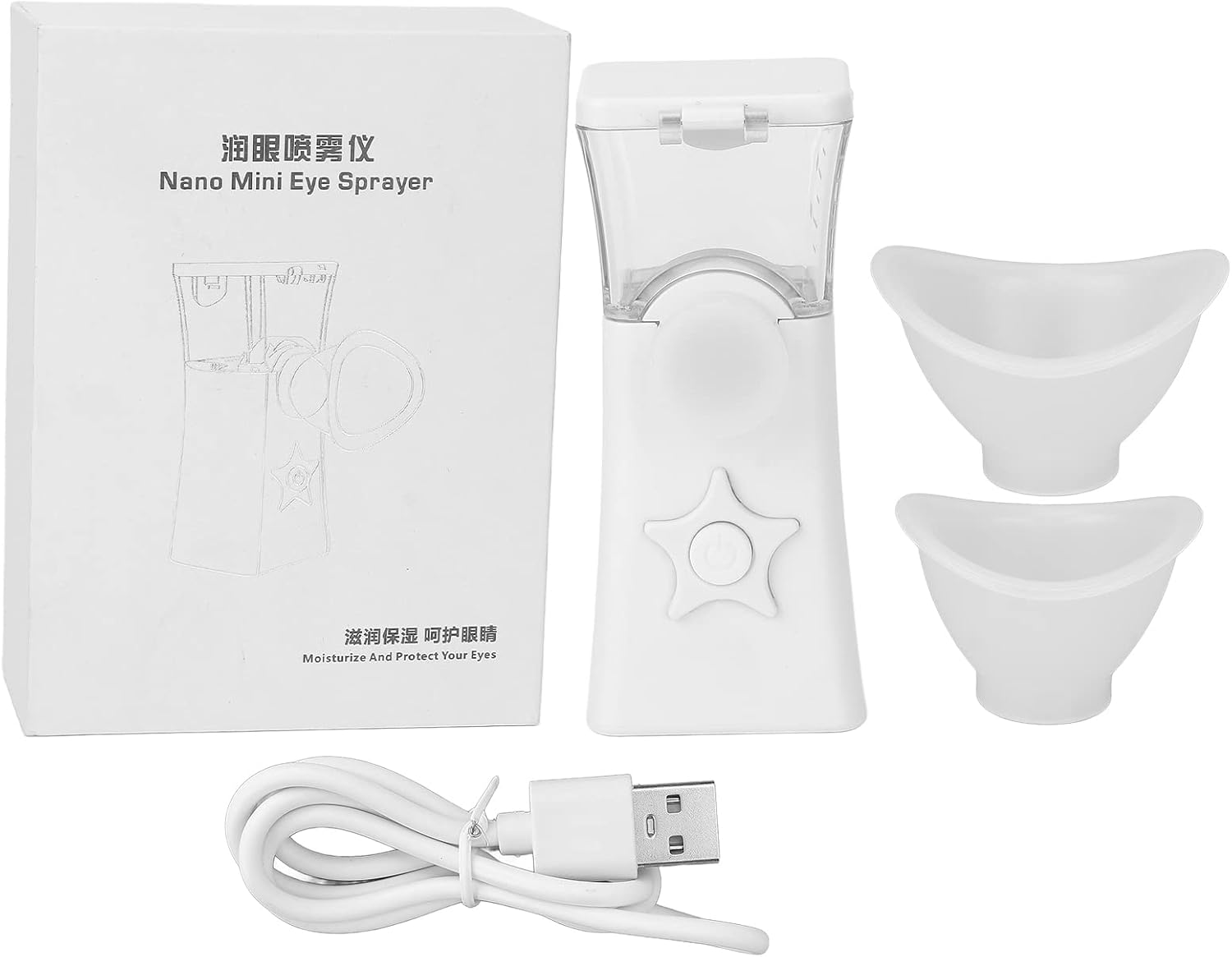 Electric Eye Sprayer Portable Nanometer Mist Atomization Eye Moisturizing Hydrating Sprayer USB Charging for Home Travel Use ABS Material 20ml Water Tank Capacity (White)